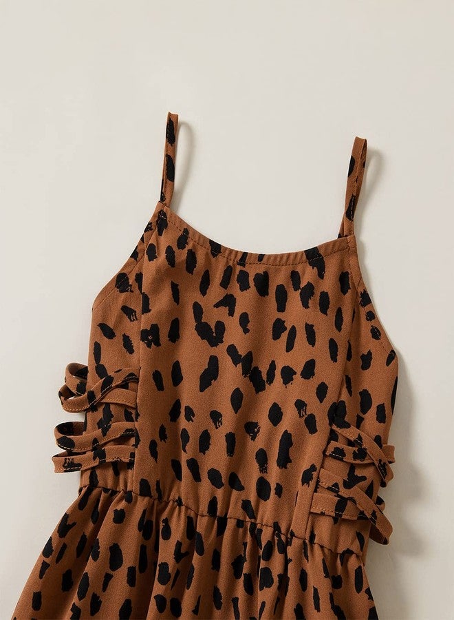 AWIBMK Mommy and Me Matching Dresses Polka Dot Leopard Floral Printed Ruffled Sleeveless Midi Beach Dress Adjustable Drawstring or Lace-Up Straps Summer Mom Daughter Matching Outfits Brown Leopard 6-9 Months - Image 5