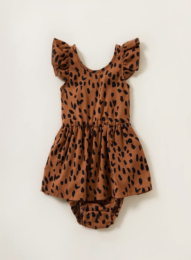 AWIBMK Mommy and Me Matching Dresses Polka Dot Leopard Floral Printed Ruffled Sleeveless Midi Beach Dress Adjustable Drawstring or Lace-Up Straps Summer Mom Daughter Matching Outfits Brown Leopard 6-9 Months - Image 4