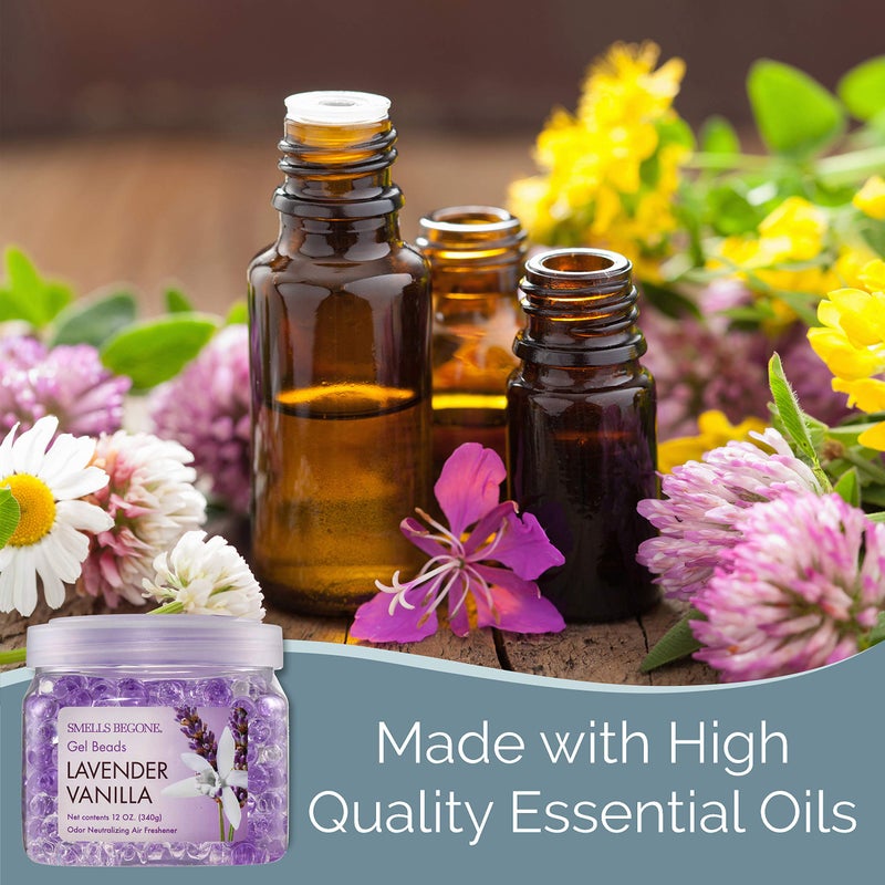 SMELLS BEGONE Odor Eliminator Gel Beads - Air Freshener - Eliminates Odor in Bathrooms, Cars, Boats, RVs & Pet Areas - Made with Essential Oils - Lavender Vanilla Scent - 12 Ounce - Image 4