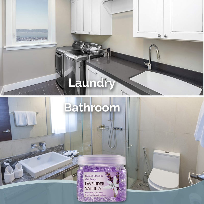 SMELLS BEGONE Odor Eliminator Gel Beads - Air Freshener - Eliminates Odor in Bathrooms, Cars, Boats, RVs & Pet Areas - Made with Essential Oils - Lavender Vanilla Scent - 12 Ounce - Image 5