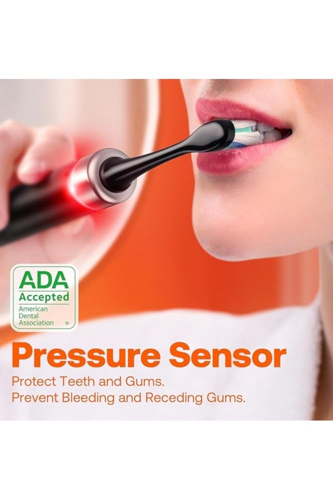 بيتفي Bitvae Bluetooth Electric Toothbrush with Pressure Sensor, ADA Accepted, Ultrasonic 8 Brush Heads, 5 Modes, 4 Hr Charge Last 100 Days, Power Rechargeable Toothbrush, Soft Bristle, Black (BVUS-S2-B)  - Image 2