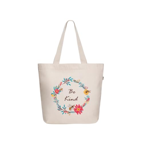 Ecoright Aesthetic Canvas Tote Bag for Women Large Zipper Tote Bags with Pocket, Womens Tote Bag for Yoga, Work, Beach - Image 1