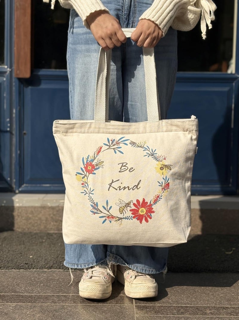 Ecoright Aesthetic Canvas Tote Bag for Women Large Zipper Tote Bags with Pocket, Womens Tote Bag for Yoga, Work, Beach - Image 3