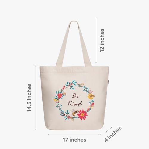Ecoright Aesthetic Canvas Tote Bag for Women Large Zipper Tote Bags with Pocket, Womens Tote Bag for Yoga, Work, Beach - Image 2