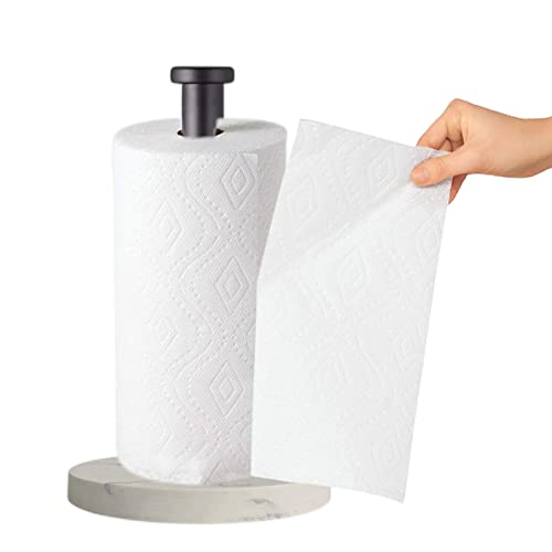 27HZYS Paper Towel Holder Countertop, Standing Paper Towel Roll Holder for Kitchen Bathroom, with Weighted Marble Base for One-Handed Operation (Black), Black Paper Towel Holder, Marble - Image 3