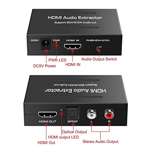 LVY Hdmi Audio Extractor, 4K Hdmi to Hdmi + Audio (Spdif + RCA Stereo) Audio Extractor Supports Apple Tv, Fire Tv and Blue-Ray Players Hdmi to Optical Audio Converter - Image 2