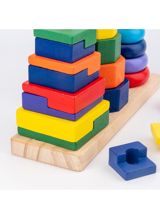 junxuan Children's Early Education Shape Cognition Matching Building Blocks Three-column Rainbow Tower Set Column Jengle Baby Enlightenment Educational Toys - Image 4