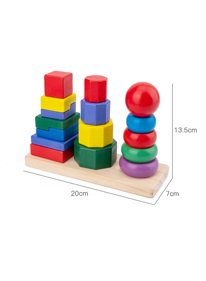 junxuan Children's Early Education Shape Cognition Matching Building Blocks Three-column Rainbow Tower Set Column Jengle Baby Enlightenment Educational Toys - Image 1