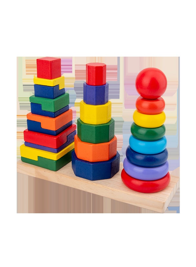 junxuan Children's Early Education Shape Cognition Matching Building Blocks Three-column Rainbow Tower Set Column Jengle Baby Enlightenment Educational Toys - Image 5
