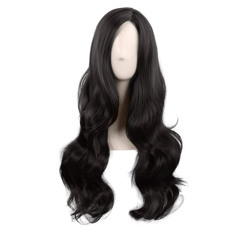 MapofBeauty 28 Inch70 cm Cosplay Long Wavy Curly Synthetic fiber Side Bangs Anime Fashion Party Hair Wig Black