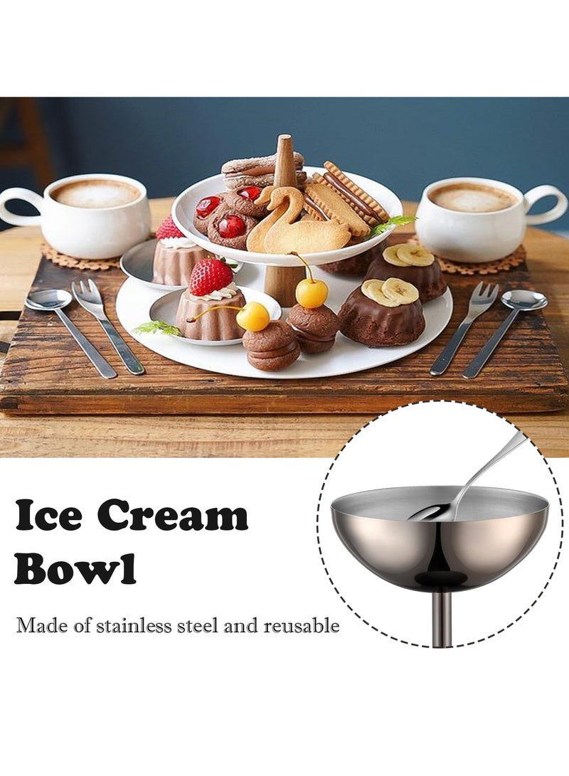 ح واحة مجموعة من 2 وعاء آيس كريم، أكواب حلوى من الفولاذ المقاوم للصدأ مع ملاعق، أكواب آيس كريم سنداي قابلة لإعادة الاستخدام للحلوى والزبادي المجمد والحلوى وديكورات حفلات أعياد الميلاد - Image 5