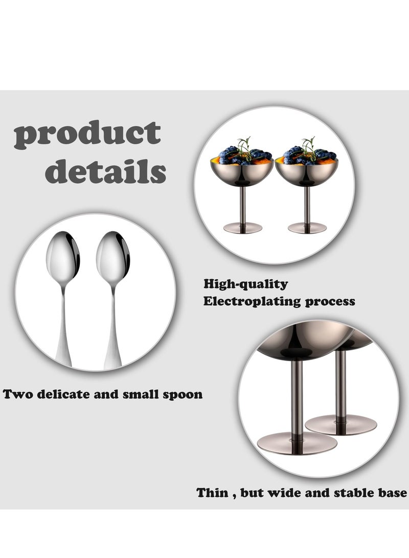 ح واحة مجموعة من 2 وعاء آيس كريم، أكواب حلوى من الفولاذ المقاوم للصدأ مع ملاعق، أكواب آيس كريم سنداي قابلة لإعادة الاستخدام للحلوى والزبادي المجمد والحلوى وديكورات حفلات أعياد الميلاد - Image 3