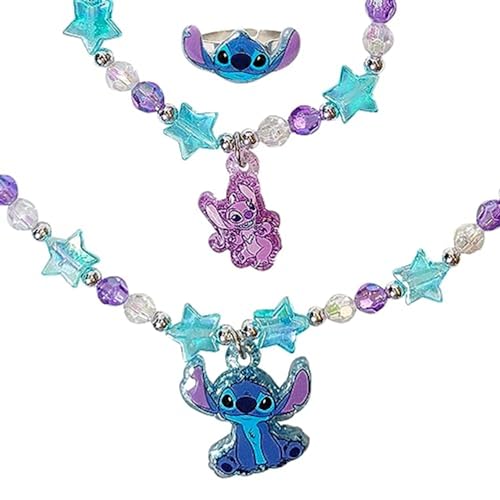 LUV HER Stitch Play Jewelry Set 3 Piece Princess Toys Jewelry Set Box with Beaded Necklace for Girls Toddler Bracelets and Girl Ring Toddler Girl Toys Kids Jewelry Princess Dress up Ages 3 - Image 1