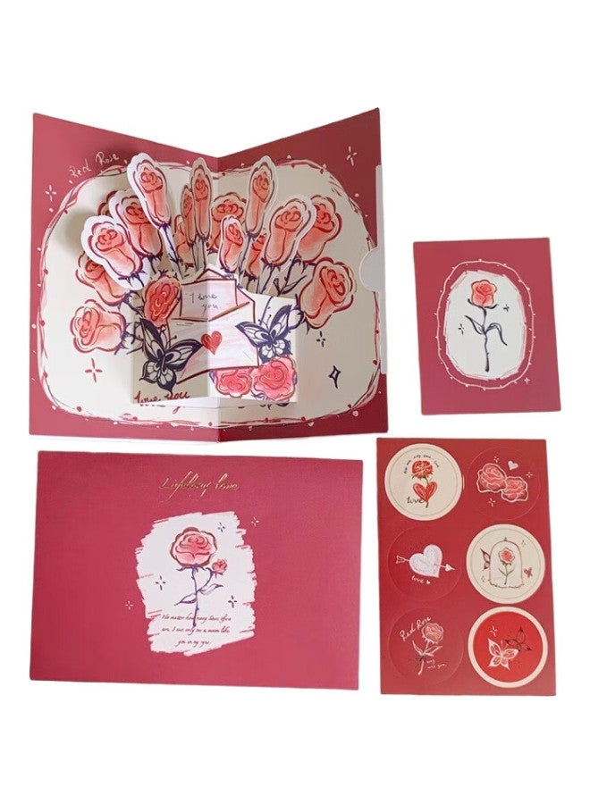 Jiamo 3D Birthday Greeting Card, High-End Style, Aesthetic 3D Vintage Foldable Rose Blessing, Cute Confession Card Set, Gift For Girls, Friends, Holidays, Creative New Year And Valentine'S Day Present - Image 3