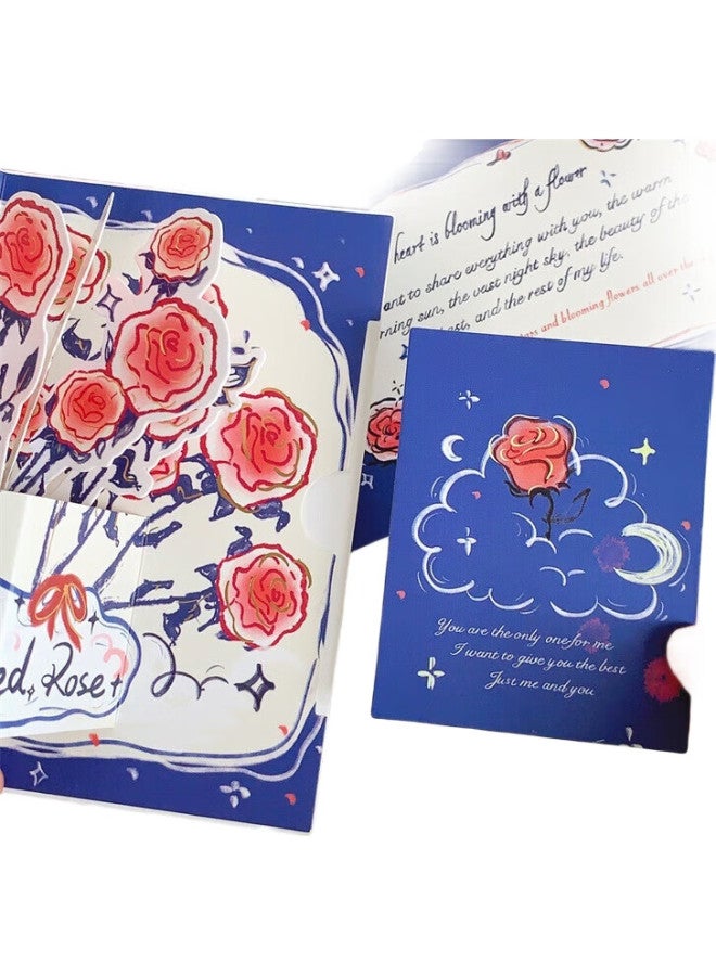 Jiamo 3D Birthday Greeting Card, High-End Style, Aesthetic 3D Vintage Foldable Rose Blessing, Cute Confession Card Set, Gift For Girls, Friends, Holidays, Creative New Year And Valentine'S Day Present - Image 2
