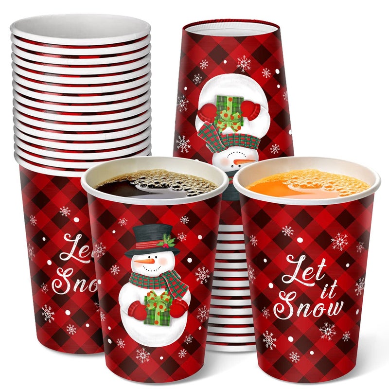 CIOEY Christmas Disposable Paper Cups Snowman Red and Black Buffalo Plaid Cups for Merry Christmas Xmas Party Decorations Cups for HotCold Drinks Holiday Supplies Let it Snow 12 Ounce 30 Pack - Image 2