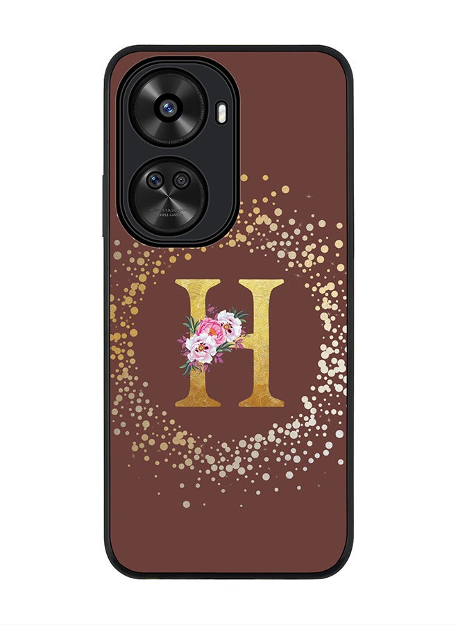 Stylizedd Rugged Black edge case for Huawei nova 12 SE / Huawei nova 11 SE 4G,Slim fit Cover Custom Monogram Initial Letter Floral Pattern Alphabet - H (Brown) - Image 1