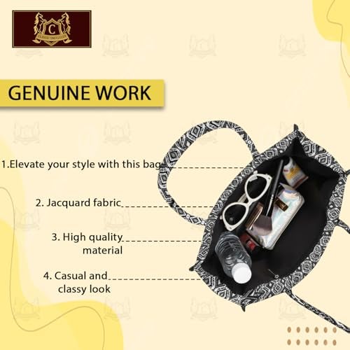 CLASSIC SMUGGLER Designer Tote Bag for Women Trendy Black & White Geometric Print Handbag for Work, Shopping & Casual Outings | Ladies purse | Stylish Shoulder Bag | Gift for Women Black - Image 4