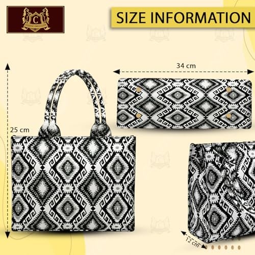 CLASSIC SMUGGLER Designer Tote Bag for Women Trendy Black & White Geometric Print Handbag for Work, Shopping & Casual Outings | Ladies purse | Stylish Shoulder Bag | Gift for Women Black - Image 2