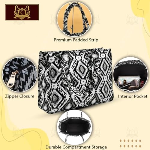 CLASSIC SMUGGLER Designer Tote Bag for Women Trendy Black & White Geometric Print Handbag for Work, Shopping & Casual Outings | Ladies purse | Stylish Shoulder Bag | Gift for Women Black - Image 3