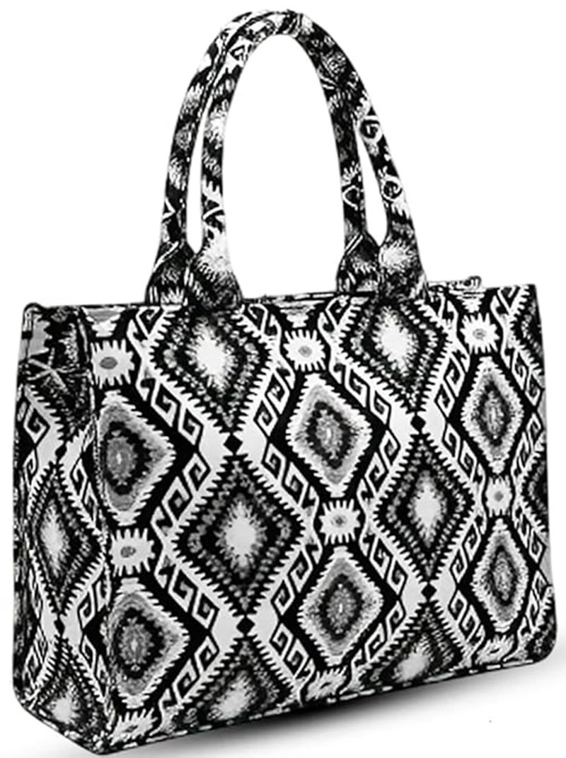 CLASSIC SMUGGLER Designer Tote Bag for Women Trendy Black & White Geometric Print Handbag for Work, Shopping & Casual Outings | Ladies purse | Stylish Shoulder Bag | Gift for Women Black - Image 1