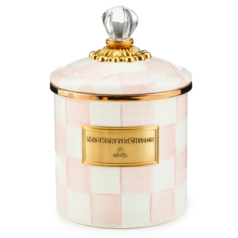 mackenzie childs MACKENZIECHILDS Enamel Canister Versatile Kitchen Storage Container for Flour and Sugar Small 38Ounce Capacity PinkandWhite Rosy Check - Image 2