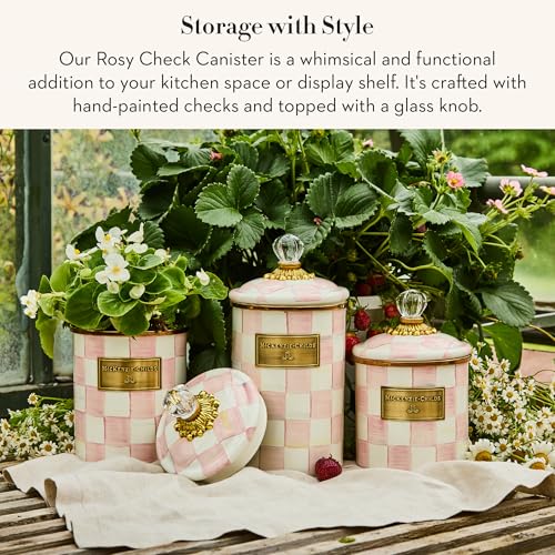 mackenzie childs MACKENZIECHILDS Enamel Canister Versatile Kitchen Storage Container for Flour and Sugar Small 38Ounce Capacity PinkandWhite Rosy Check - Image 3