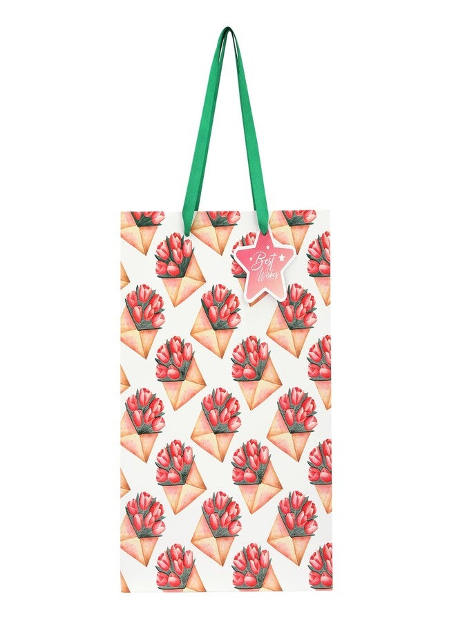 DOODLEDASH Gift Carry Bags - Medium Size (25 x 33 x 8.5 cm) - With Satin Ribbon Handles & Gift Tag - Design 4 (FlowerEnv) & Design 5 (Butterfly) - Pack of 6 Pcs - Image 1