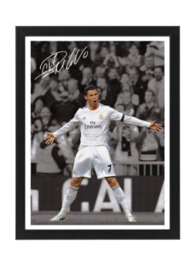 Boomah Accessories Cristiano Ronaldo Real Madrid Printed Autograph - Framed Poster 30x40cm - Football Memorabilia, Soccer Collectible, Gift for Fans , Man Cave