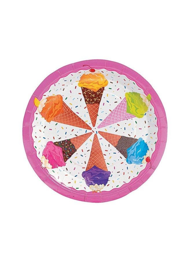 Fun Express I Scream For Ice Cream Dinner Plates For Birthday Party Supplies Print Tableware Print Plates & Bowls Birthday 8 Pieces  - Image 1