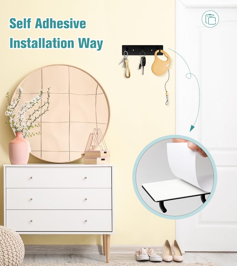 RELBRO Key Holder Wall Mount, Small Metal Self Adhesive Key Rack with 3 Hooks, 2 Installation Options, Black - Image 3