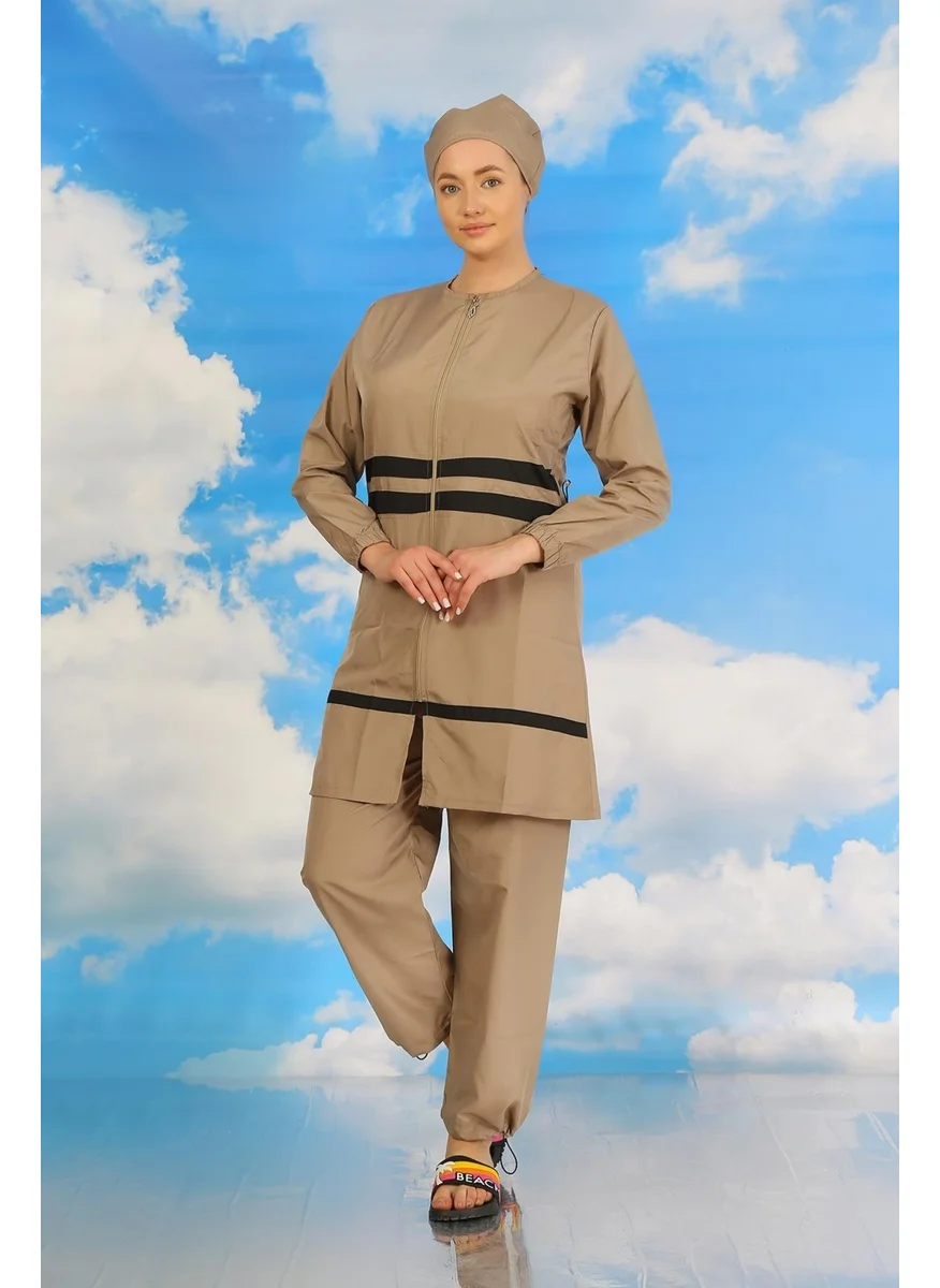 اكبينيز Women's Full Hijab Swimsuit Beige 31061