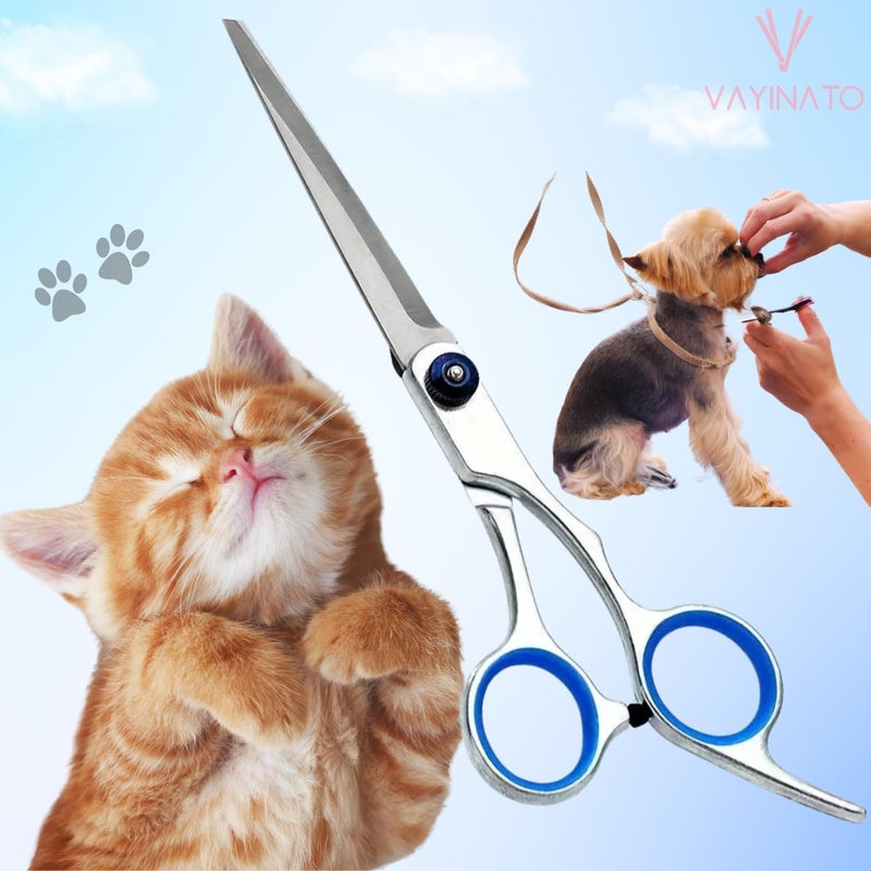 VAYINATO® Stainless Steel Pet Grooming Straight Scissor-Adjustable Screw, Professional Pet Trimming Scissors Sharp Blades Cutting For Dogs And Cats Shears By Petzlifeworld - Image 1
