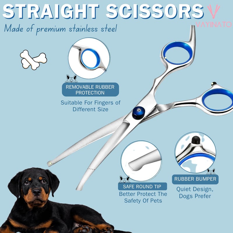 VAYINATO® Stainless Steel Pet Grooming Straight Scissor-Adjustable Screw, Professional Pet Trimming Scissors Sharp Blades Cutting For Dogs And Cats Shears By Petzlifeworld - Image 4