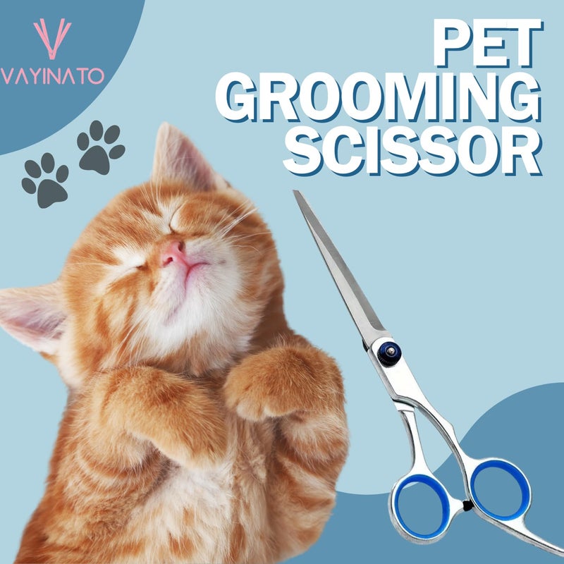 VAYINATO® Stainless Steel Pet Grooming Straight Scissor-Adjustable Screw, Professional Pet Trimming Scissors Sharp Blades Cutting For Dogs And Cats Shears By Petzlifeworld - Image 3