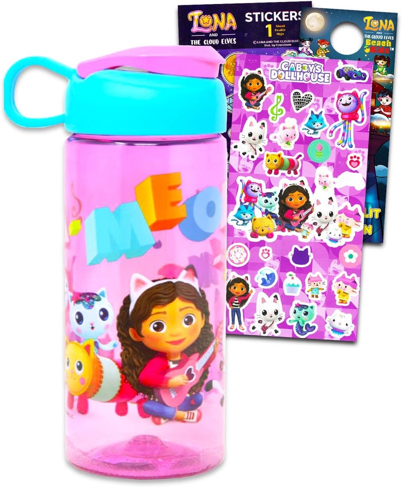 DreamWorks Gabbys Dollhouse Water Bottle Bundle  165 oz Refillable Water Bottle for Kids School Parties Gifts  Multicolor Plastic Bottle with Stickers  Door Hanger - Image 1