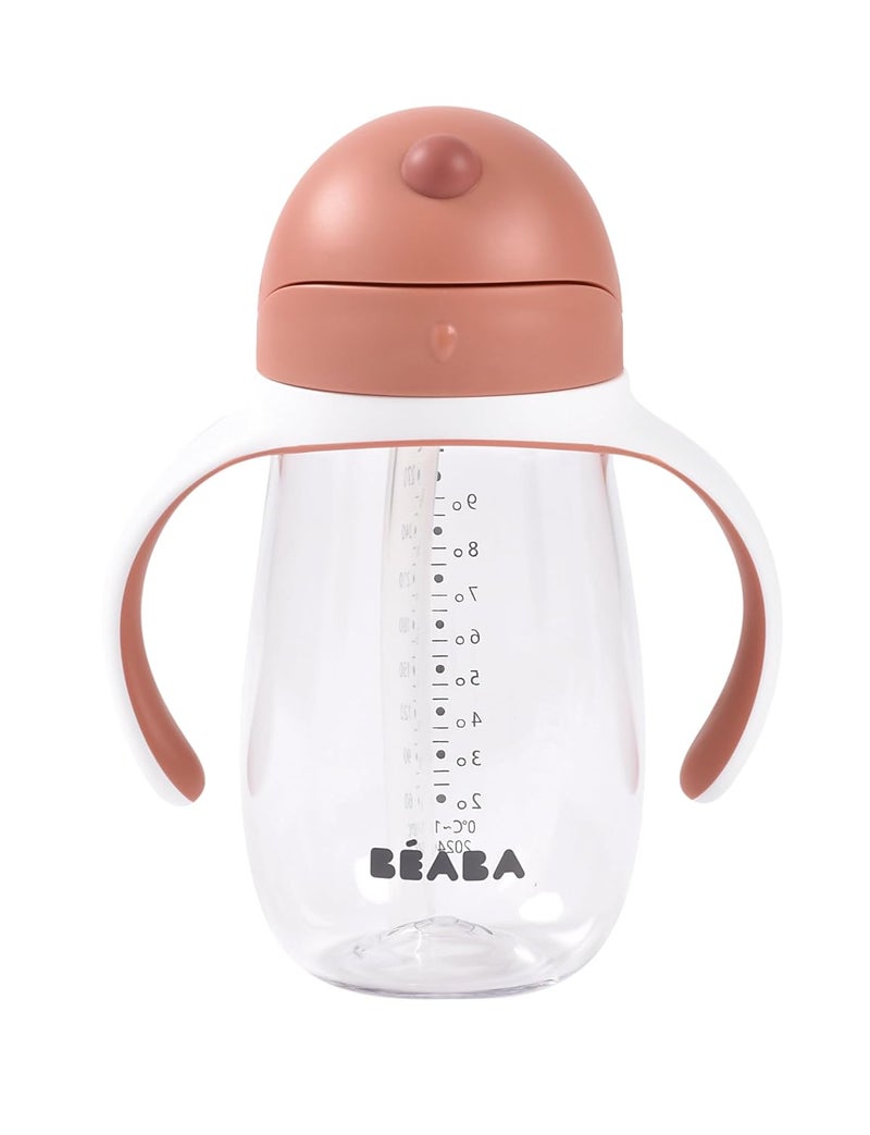 Baba Beaba 2-in-1 Baby Sipper Water Bottle, Anti Spill Sippy Cup with Soft Silicone Straw for Toddlers, Kids, 100% Waterproof, Easy to Open, Removable Handles, Tritan and Silicone - 300 ml, Terracotta, 8m+ - Image 2