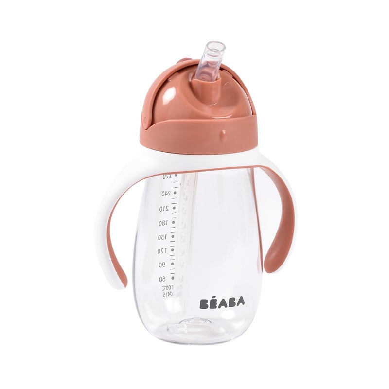 Baba Beaba 2-in-1 Baby Sipper Water Bottle, Anti Spill Sippy Cup with Soft Silicone Straw for Toddlers, Kids, 100% Waterproof, Easy to Open, Removable Handles, Tritan and Silicone - 300 ml, Terracotta, 8m+ - Image 1