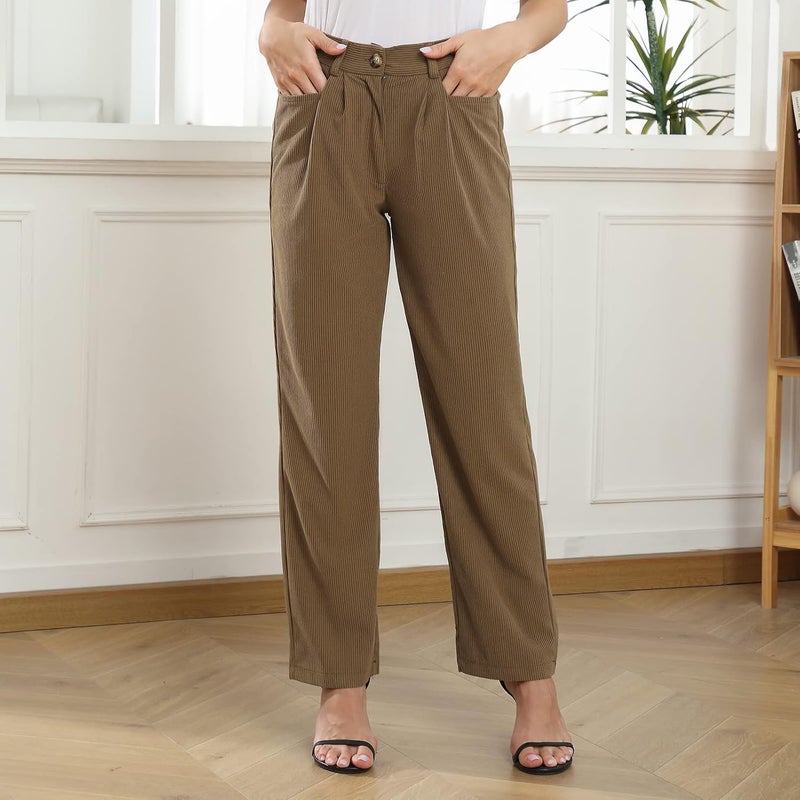 klarako Womens Casual High Waisted Corduroy Straight Leg Pants Loose Comfy Trousers with Pockets - Image 1