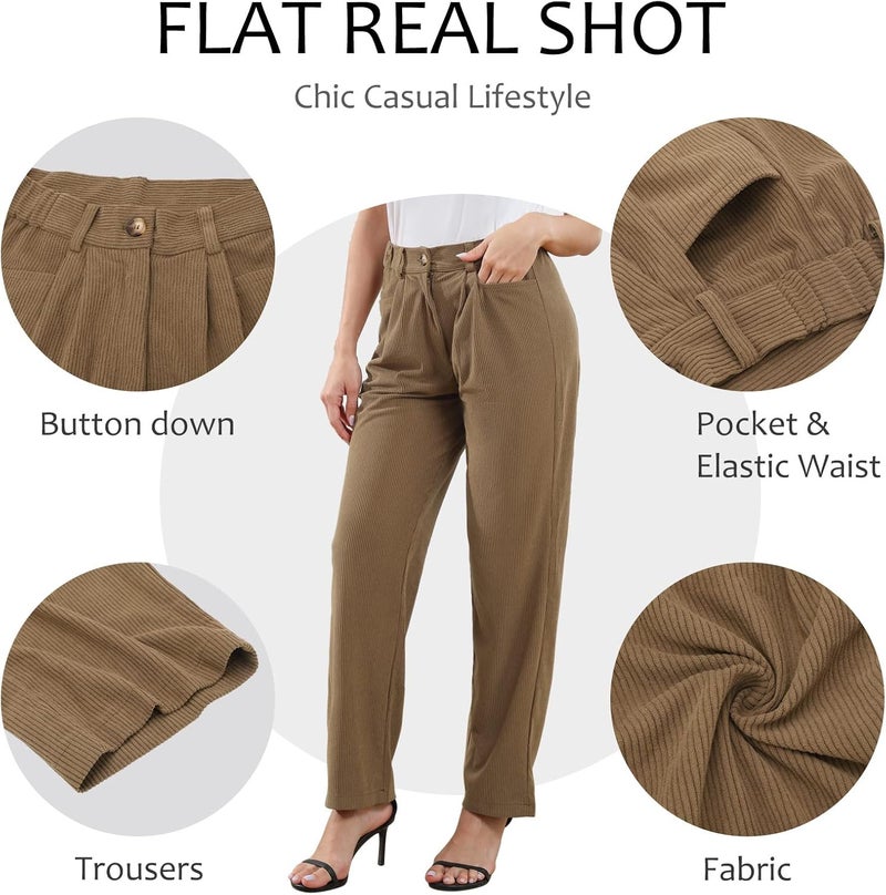 klarako Womens Casual High Waisted Corduroy Straight Leg Pants Loose Comfy Trousers with Pockets - Image 4