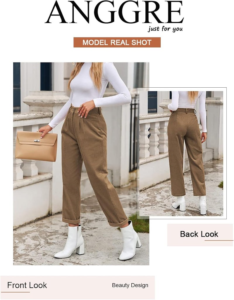 klarako Womens Casual High Waisted Corduroy Straight Leg Pants Loose Comfy Trousers with Pockets - Image 3