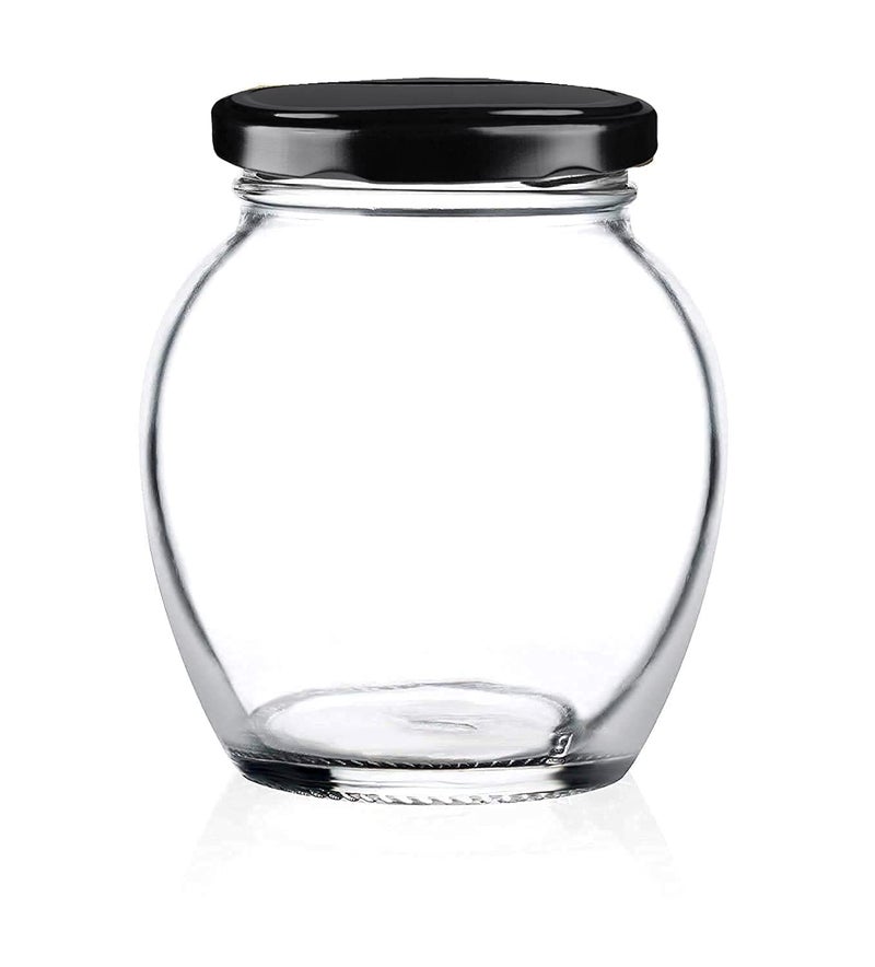 BRUSHFINCH Spice jar Matka Shape Transparent Glass Jar and Container Air Tight Black Lid for Kitchen 400 ml Matki Glass Jar with Airtight Metal Lid 12 pc Clear - Image 4