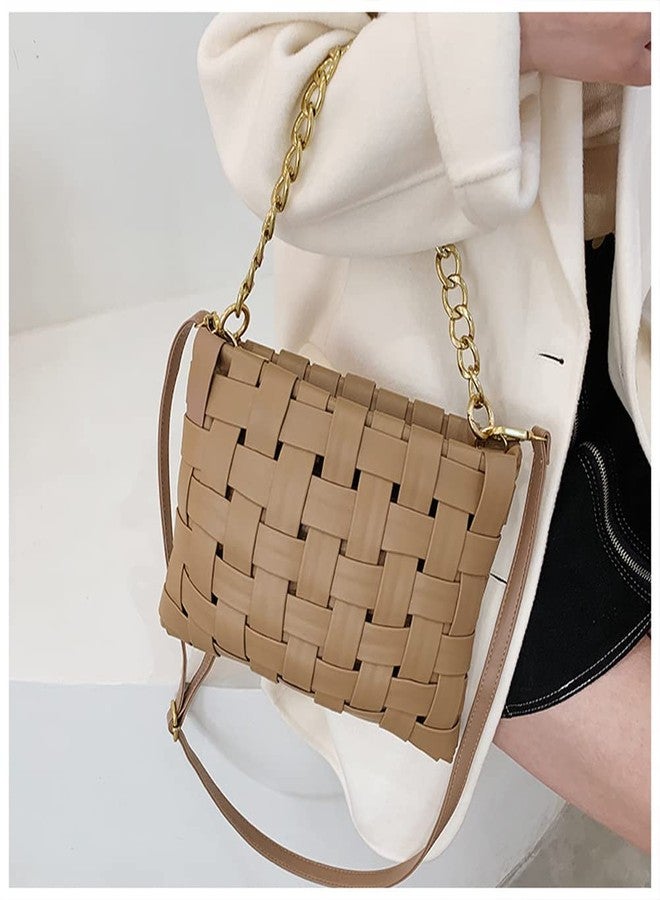 YP Women Large Crossbody Bag Woven Envelope Purses Pu Leather Shoulder Handbags (B-Brown) - Image 4