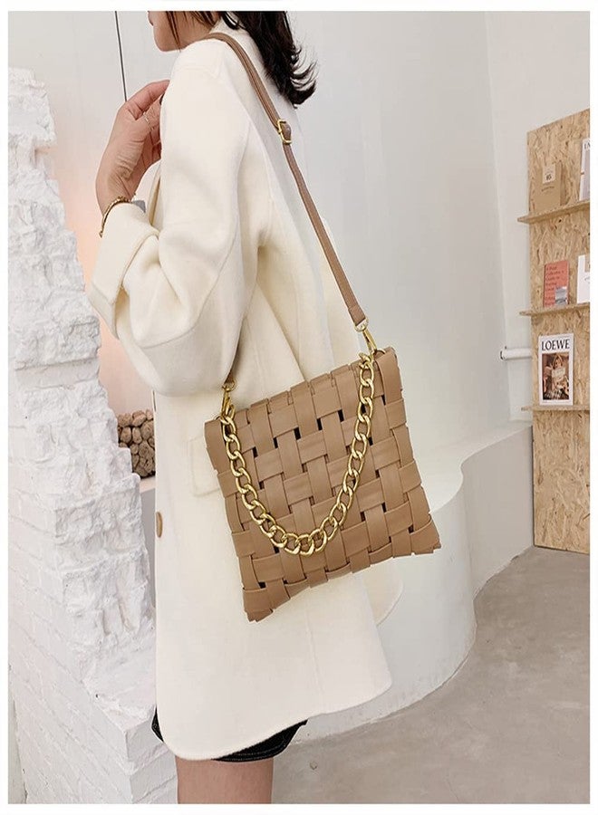 YP Women Large Crossbody Bag Woven Envelope Purses Pu Leather Shoulder Handbags (B-Brown) - Image 2