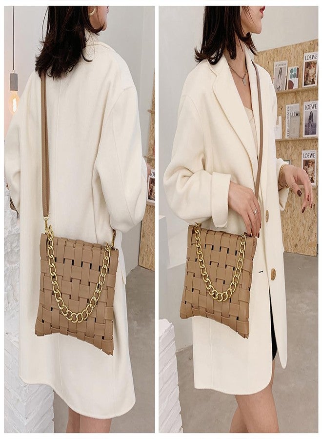 YP Women Large Crossbody Bag Woven Envelope Purses Pu Leather Shoulder Handbags (B-Brown) - Image 3