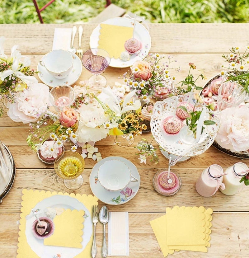 Disposable Cocktail Napkins: 2 Ply Light Yellow Scalloped Fold - Thick High-Value Decor for Wedding Party Dining - Image 3