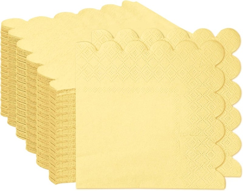 Disposable Cocktail Napkins: 2 Ply Light Yellow Scalloped Fold - Thick High-Value Decor for Wedding Party Dining - Image 1