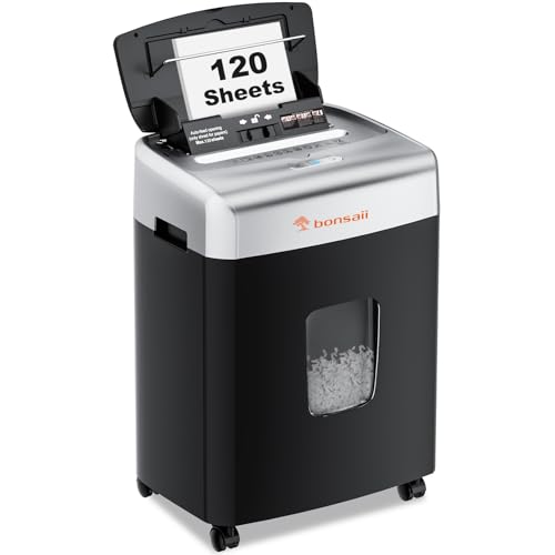 Bonsaii Paper Shredder for Office, 120-Sheet Autofeed Heavy Duty Shredder for Home Office Use, 30 Minutes/Micro Cut/P-4 High Security Level/6 Gallon Large Bin - Image 1