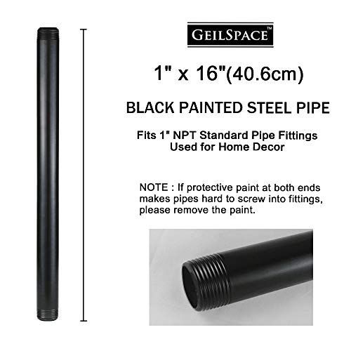 GeilSpace 1" × 16" Pre-Cut Black Metal Pipe, Industrial Steel Fits Standard One Inch Black Threaded Pipes and Fittings - Vintage DIY Industrial Shelving (1" × 16") - Image 2
