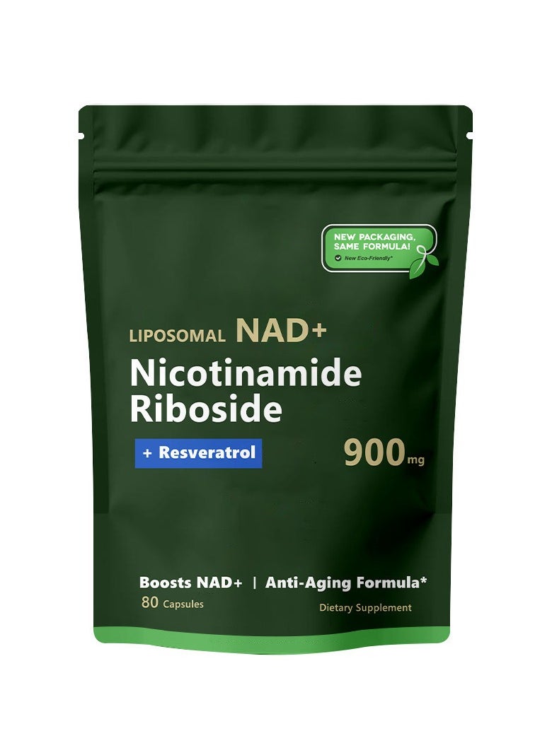 NAD High Purity NAD Supplement True NAD Plus Supplement Resveratrol for Anti-Aging, Energy, Focus DNA Repair and Boost NAD+ for Cellular Energy Metabolism 80 Capsules/Bag  - Image 1
